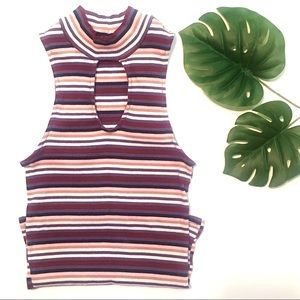 Aeropostale Keyhole High Neck Striped Y2K Tank Top